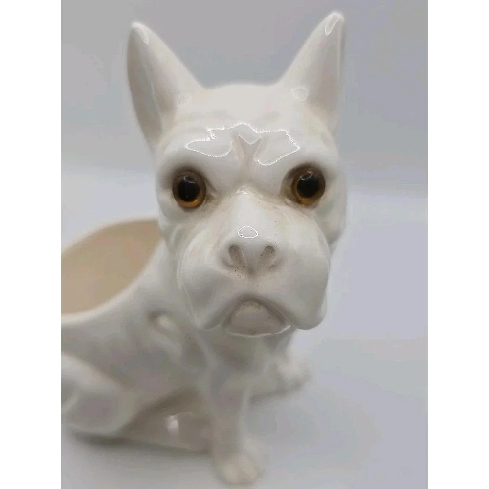 Vintage Mid Century Bulldog Planter 1986 Rare Piercing Eyes White